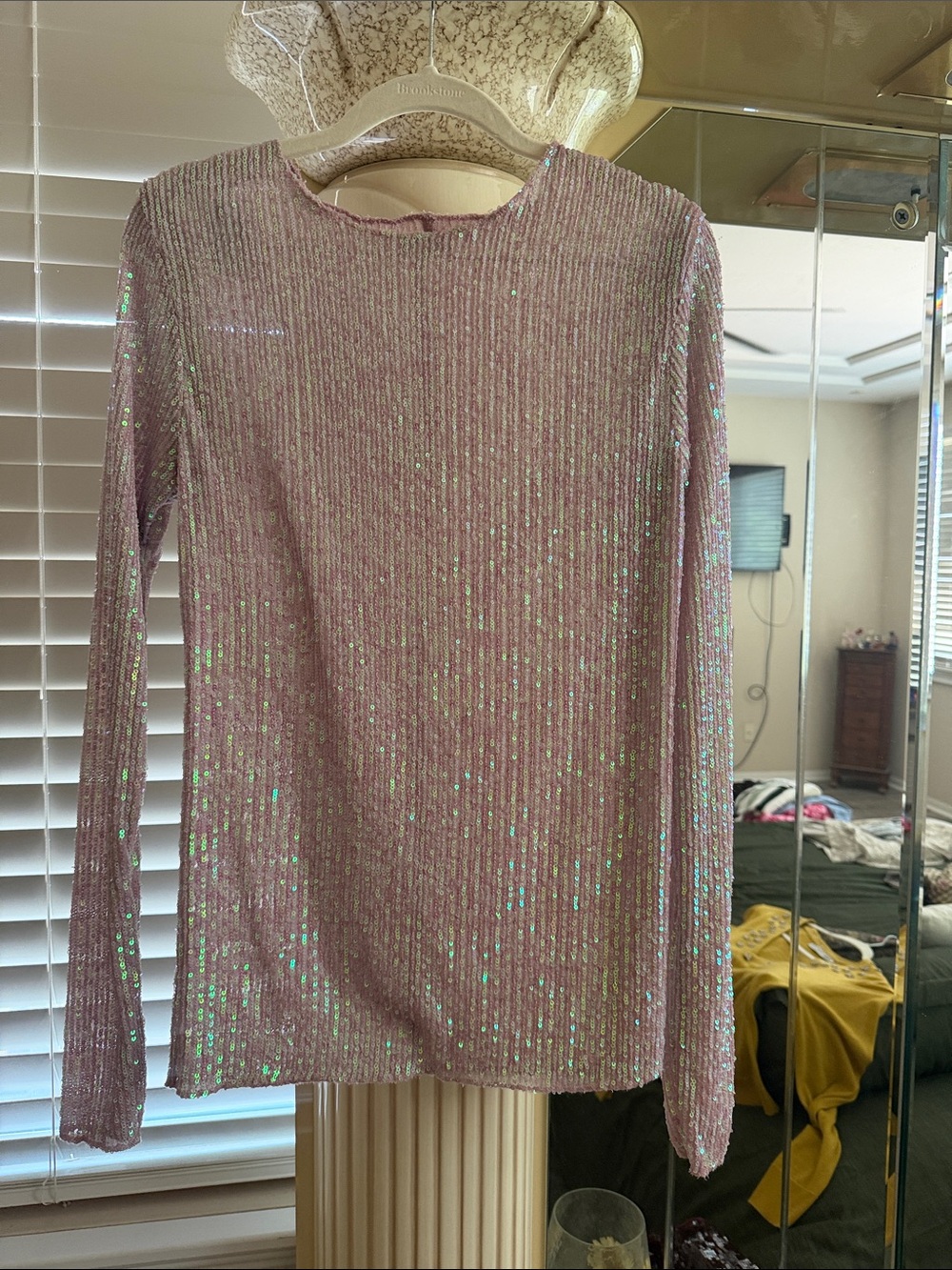 Free People Sparkle Ribbed Long-Sleeve Top - Pink small excellent condition